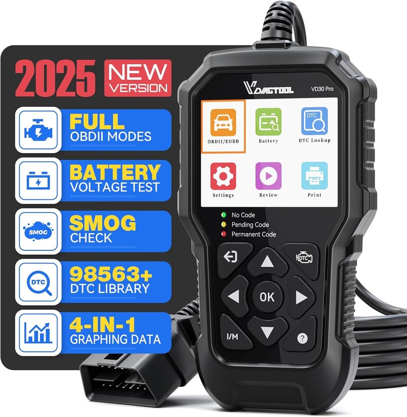 Vdiagtool VD30 Pro Car Code Reader, OBD2 Scanner Diagnostic Tool for Cars and Trucks, Check Engine Code Reader, OBD2 Scanner with Reset, escaner automotriz I/M Readiness for All OBDII Vehicles - Image 1